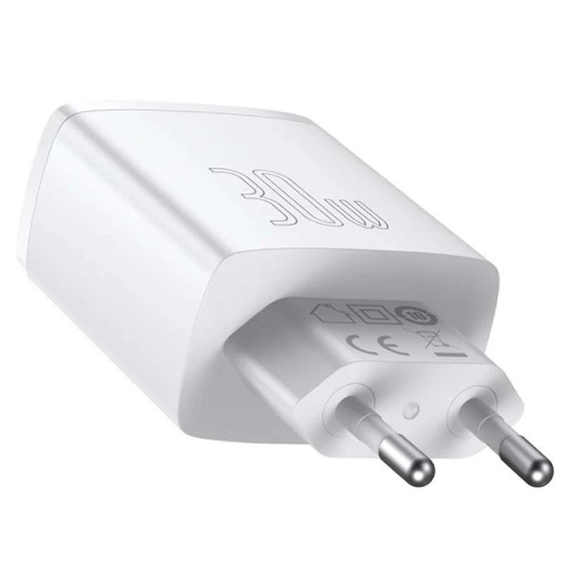 МЗП Baseus Compact Quick Charger 30W QC+ PD (1Type-C + 2USB) – Білий. Фото 3 з 5