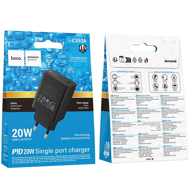 СЗУ Hoco CS93A Leader 20W (1USB-C) – Black. Фото 2 из 6