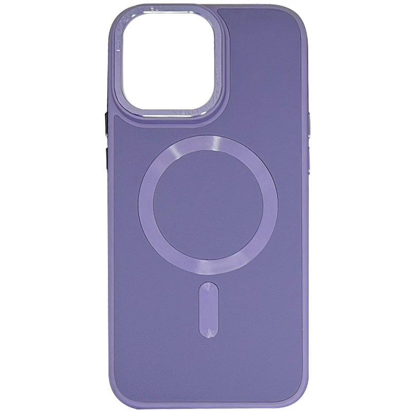 Кожаный чехол Bonbon с металлическими кнопками и MagSafe на Apple iPhone 15 (6.1") – Серый / Lavender. Фото 2 из 6