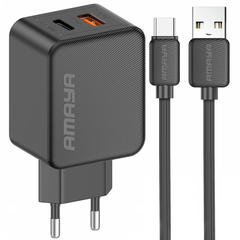 СЗУ Amaya E113UC PD25W+QC3.0 (1USB-A/1C) + кабель USB to Type-C фото 2 из 2