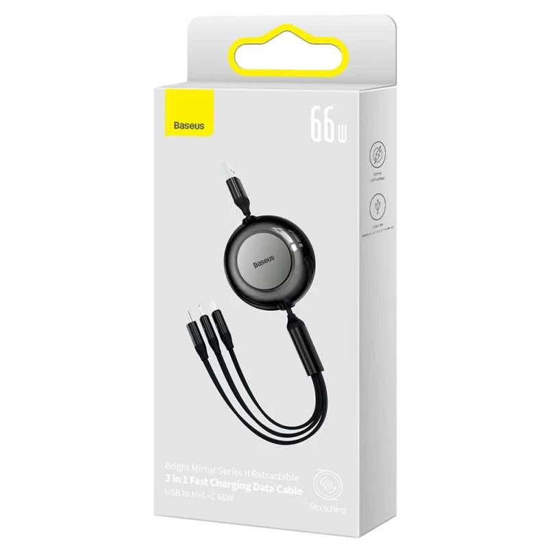 Дата кабель Baseus Bright Mirror 2 Series Retractable 3in1 3.5A (1.1m) (CAMJ01000) – Black. Фото 6 з 6