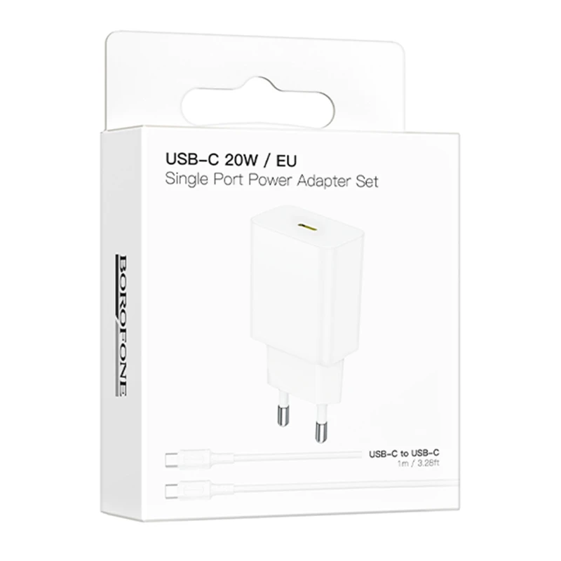 СЗУ Borofone BA112A Star PD20W (1USB-C) + кабель Type-C to Type-C – White. Фото 3 из 3