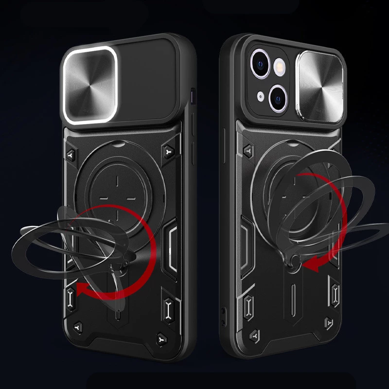 Ударопрочный чехол Bracket Ringstand с защитной шторкой для камеры для Apple iPhone 15 (6.1") – Black. Фото 3 из 5