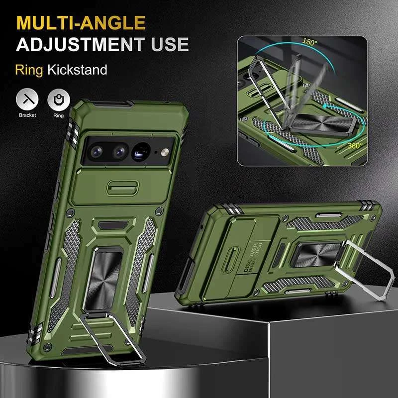 Ударостійкий чохол Square Ring зi шторкою на камеру на Google Pixel 7 Pro – Оливковий / Army Green. Фото 4 з 7
