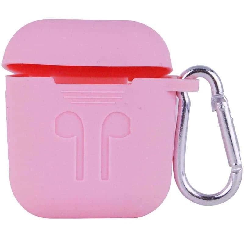 

Силіконовий футляр для навушників Airpods Slim Logo + карабін (Рожевий / Light pink)