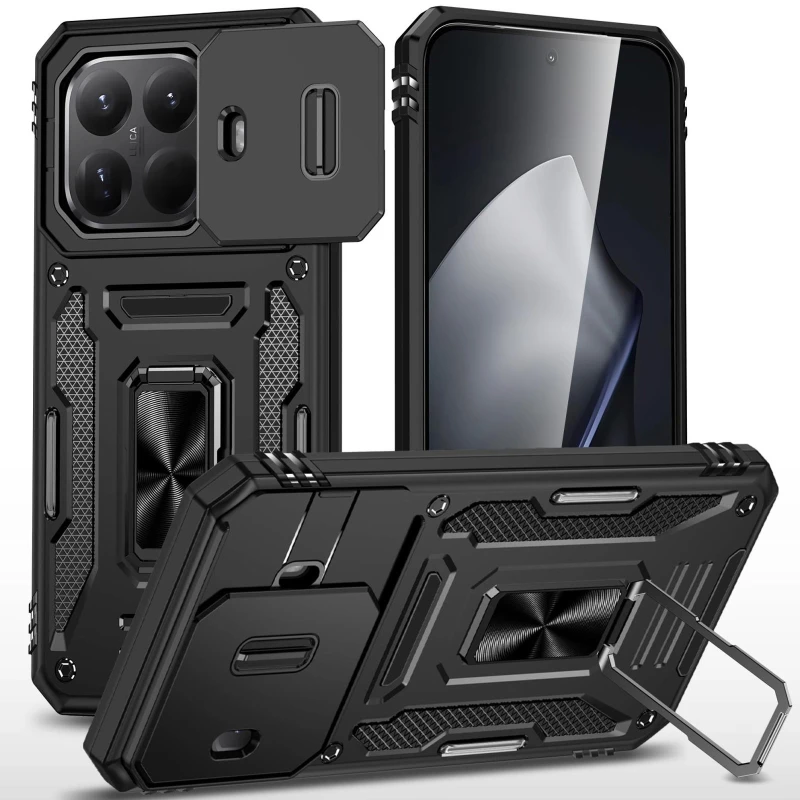 Ударопрочный чехол Square Ring c шторкой на камеру для Xiaomi 15T Pro – Черный / Black. Фото 1 из 1