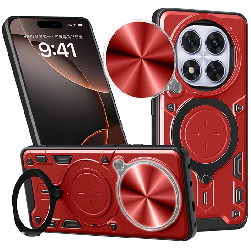 Ударостійкий чохол Bracket Ringstand із захисною шторкою для камери на Xiaomi Redmi Note 14 Pro 4G – Red. Фото 1 з 3