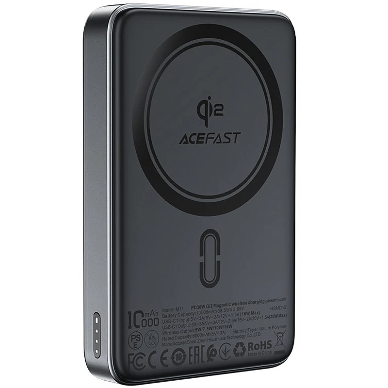 Портативний ЗП Power Bank Acefast M11 30W Qi2 з БЗП 10000 mAh – Black. Фото 3 з 6