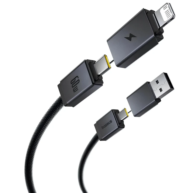 Дата кабель Baseus Versatile Two-for-Two USB/Type-C to Type-C/Lightning 60W (2m) (P10383000) – Cluster Black. Фото 3 из 6