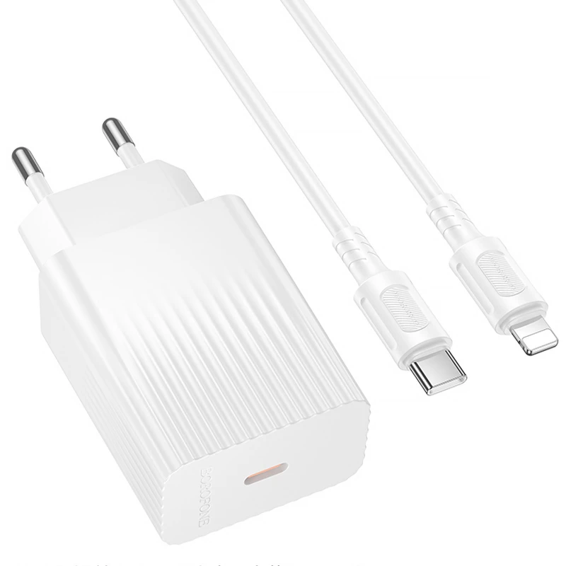 СЗУ Borofone BAS75A Source PD30W (1USB-C) + кабель Type-C to Lightning – White. Фото 3 из 4
