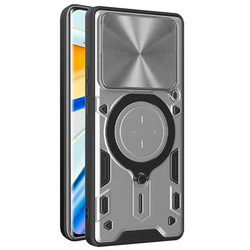 Ударопрочный чехол Bracket Ringstand с защитной шторкой для камеры для Xiaomi 14T – silver. Фото 2 из 4