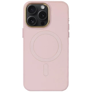 Кожаный чехол Bonbon с металлическими кнопками и MagSafe на Apple iPhone 12 Pro Max (6.7") — Розовый / Light pink