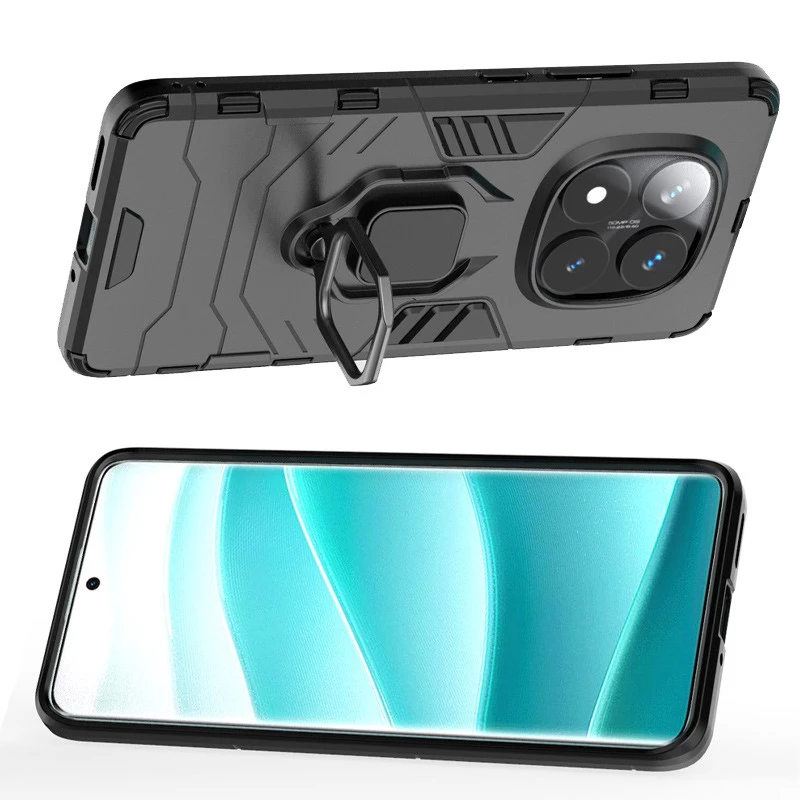 Противоударный чехол Transformer с кольцом для Xiaomi Redmi Note 14 Pro 5G – Черный / Soul Black. Фото 4 из 7