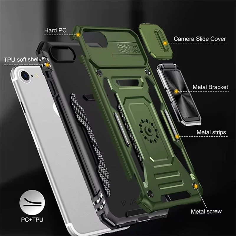 Ударостійкий чохол Square Ring зi шторкою на камеру на Apple iPhone 7 / 8 (4.7") – Оливковий / Army Green. Фото 6 з 6
