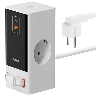 СЗУ Baseus OS PowerCombo Digital PowerStrip+Retractable-C 65W (1USB-A/1C/2Socket) (1.5m) (PSLR000) фото 1 из 5