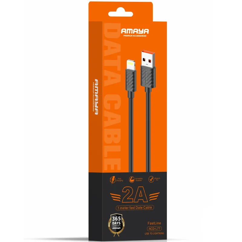 Дата кабель Amaya L77 USB to Lightning 2A (1m) – Black. Фото 2 з 2