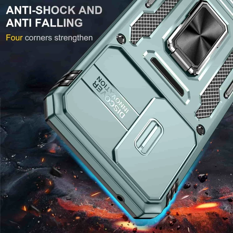 Ударостійкий чохол Square Ring зi шторкою на камеру на Samsung Galaxy S23 – Зелений / Light Green. Фото 10 з 10