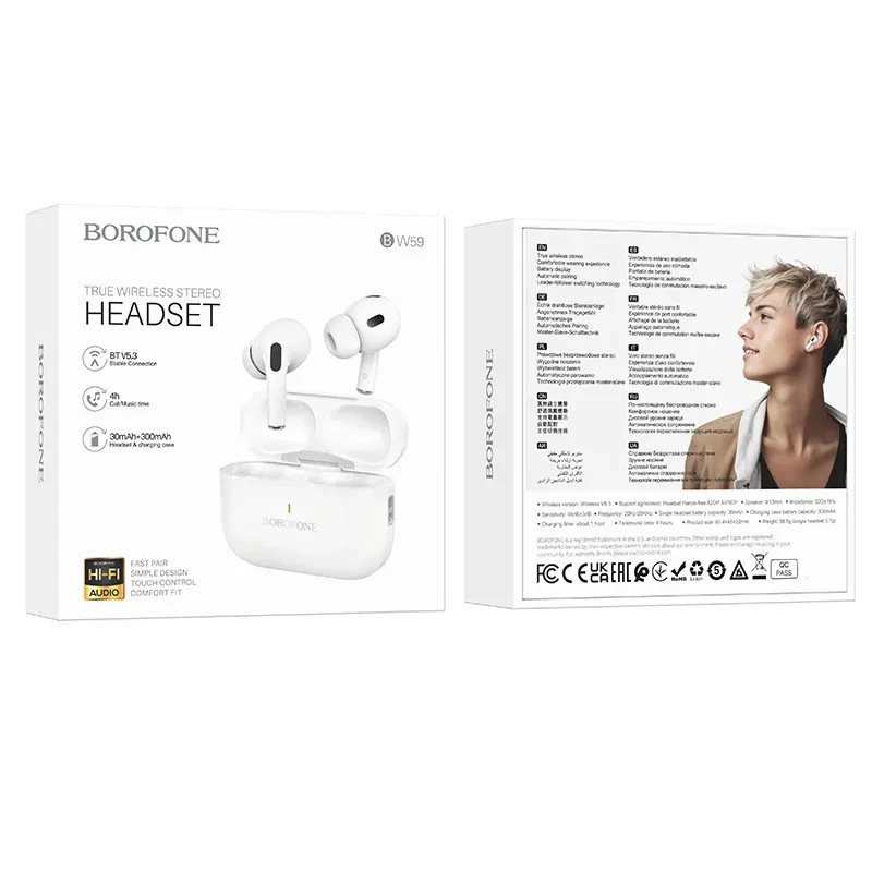 Беспроводные TWS наушники BOROFONE BW59 – White. Фото 6 из 7