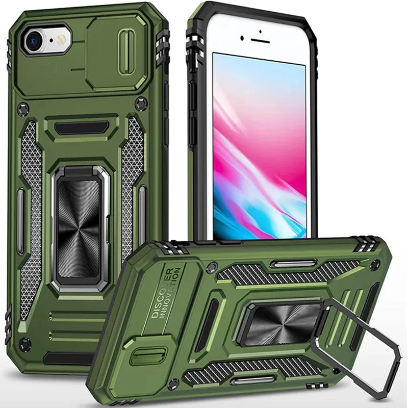 Ударостійкий чохол Square Ring зi шторкою на камеру на Apple iPhone 7 / 8 (4.7") – Оливковий / Army Green. Фото 1 з 6