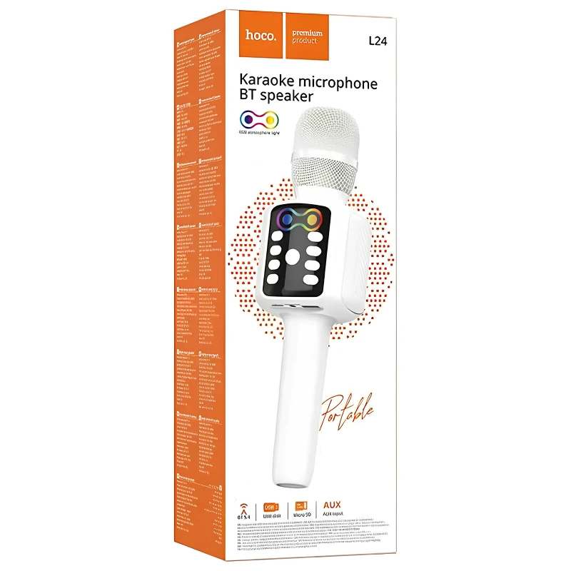 Караоке Микрофон-колонка Hoco L24 Shine – White. Фото 2 из 3