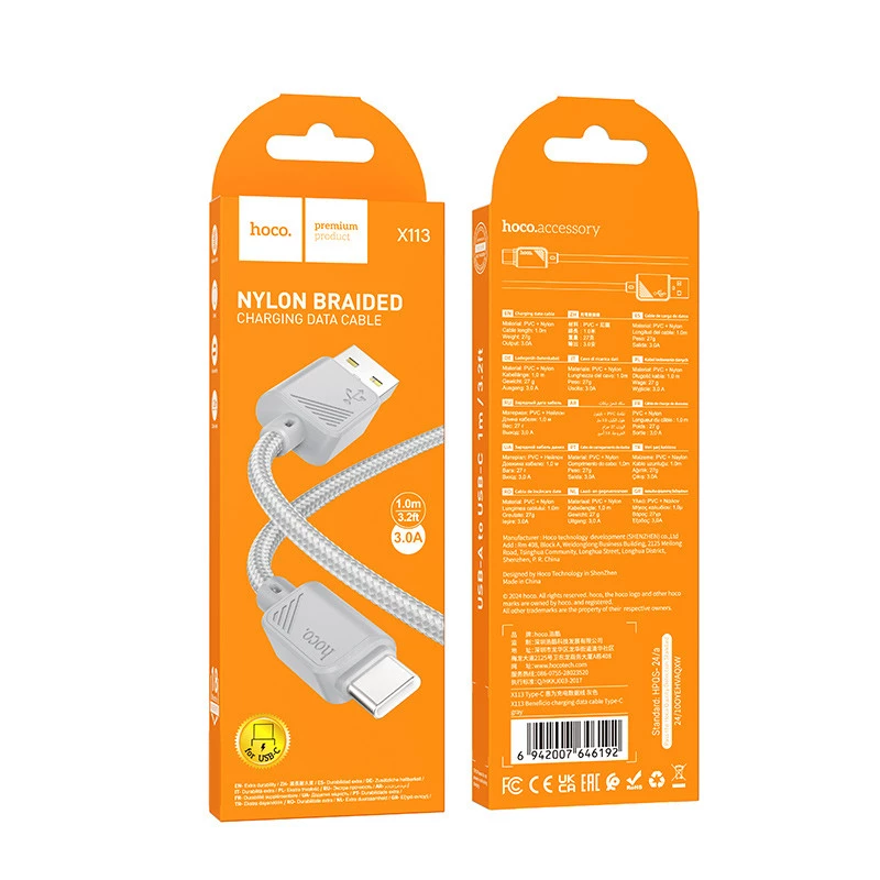 Дата кабель Hoco X113 Beneficio USB to Type-C (1m) – Gray. Фото 4 из 4