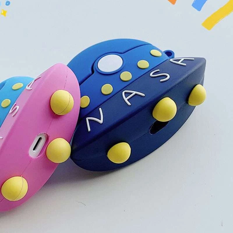 Силіконовий футляр Nasa для навушників AirPods + карабін – НЛО / Синій. Фото 3 з 3