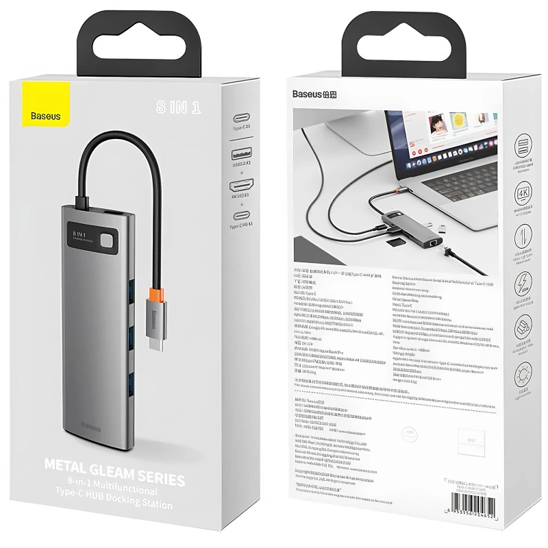Перехідник HUB Baseus Metal Gleam Series (Type-C to HDMI4K@60Hz+3xUSB3.0+PD+RJ45) (CAHUB-CW) – Station Gray. Фото 11 з 11