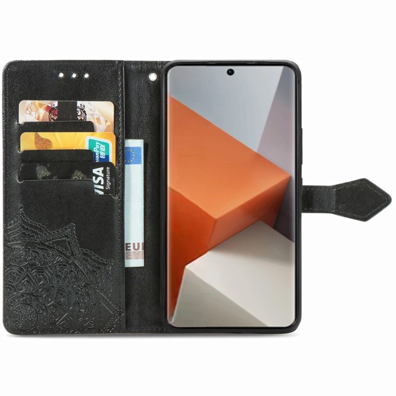 Шкіряний чохол-книжка Art Case з візитницею для Xiaomi Redmi Note 13 Pro+ – Чорний. Фото 3 з 4