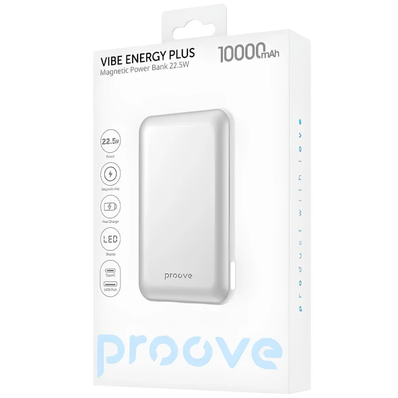 Портативний ЗП Power Bank Proove Vibe Energy Plus 22.5W з БЗП 10000mAh – Silver / White. Фото 3 з 3