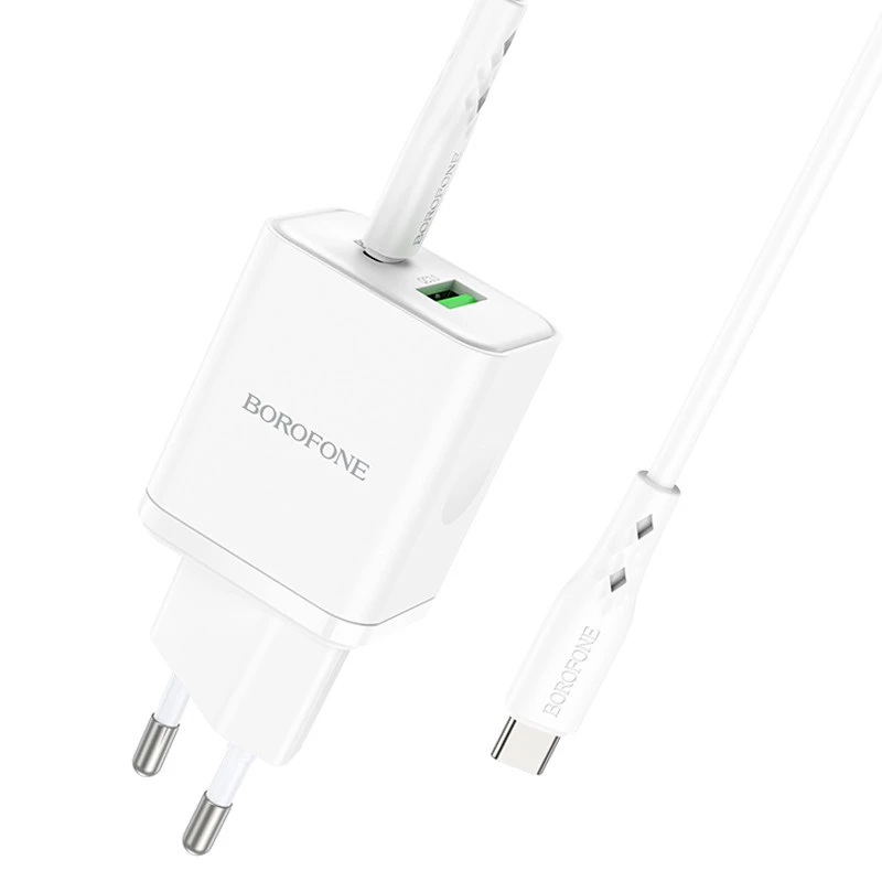 СЗУ Borofone BN7 PD20W+QC3.0 (1USB-A/1C) + кабель Type-C to Type-C – White. Фото 5 из 7