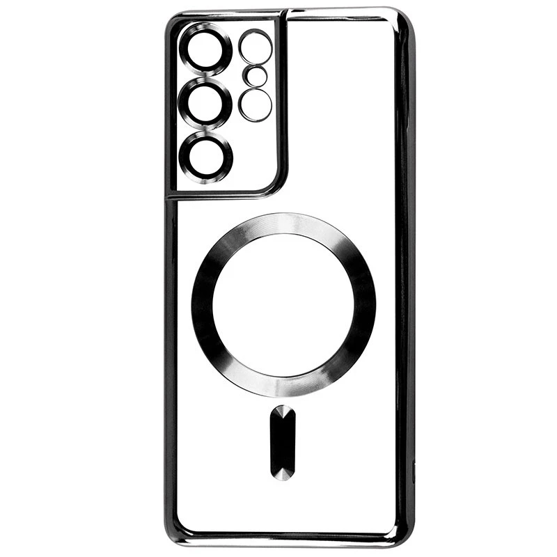Хромовий TPU чохол з MagSafe на Samsung Galaxy S21 Ultra – Black. Фото 1 з 3