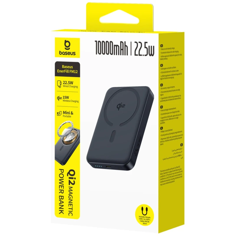 Портативное ЗУ Power Bank Baseus EnerFill FM12 Qi2 Magnetic 22.5W с БЗУ 10000mAh (E00285) – Cosmic Black. Фото 2 из 3