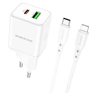 МЗП Borofone BN7 PD20W+QC3.0 (1USB-A/1C) + Type-C to Lightning фото 1 з 8