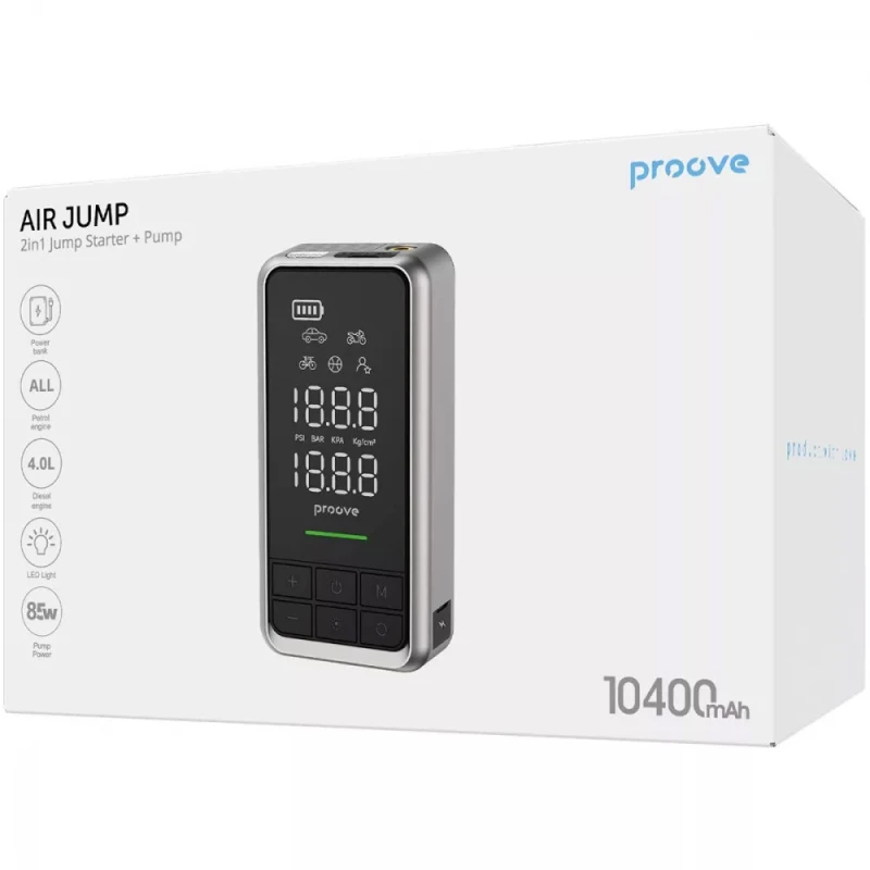 Пусковий пристрій + насос для автомобіля 2в1 Proove Air Jump 10400mAh 1000A – Gray. Фото 5 з 5