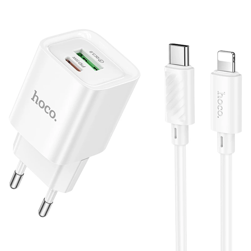 МЗП Hoco C147A PD20W+QC3.0 (1USB-A/1C) + кабель Type-C to Lightning фото 1 з 1