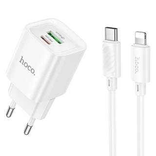 МЗП Hoco C147A PD20W+QC3.0 (1USB-A/1C) + кабель Type-C to Lightning фото 1 з 6