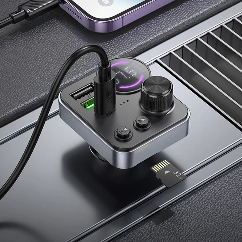 АЗУ FM модулятор Hoco E86 Alegria PD30W+QC3.0 48W (2USB-A/1C) – Black. Фото 7 из 7