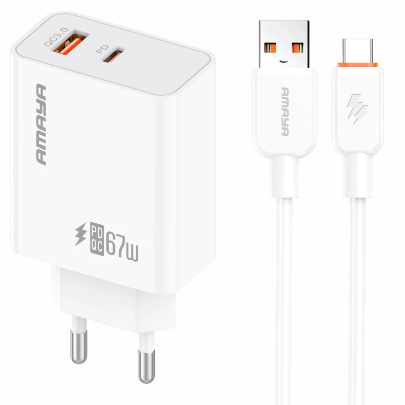 МЗП Amaya E72D PD67W+QC3.0 (1USB-A/1C) + кабель USB to Type-C фото 1 з 1