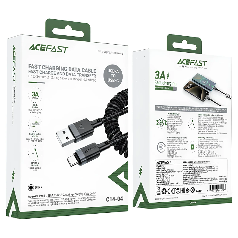 Дата кабель Acefast C14-04 USB to Type-C 3A (1.2m) – Black. Фото 6 з 6