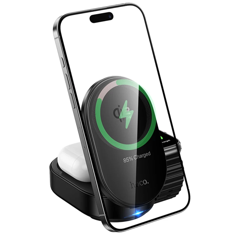 БЗУ Hoco CQ23 Pole Qi2.2 3-in-1 – Black. Фото 3 из 6