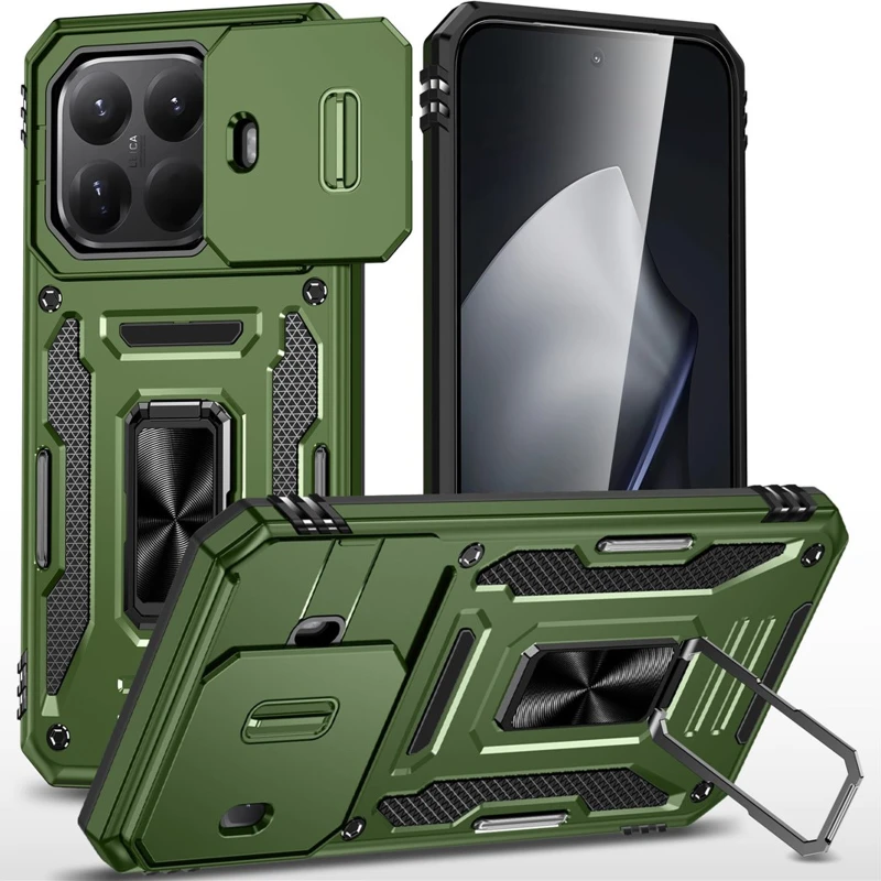 Ударопрочный чехол Square Ring c шторкой на камеру для Xiaomi 15T Pro – Оливковый / Army Green. Фото 1 из 1