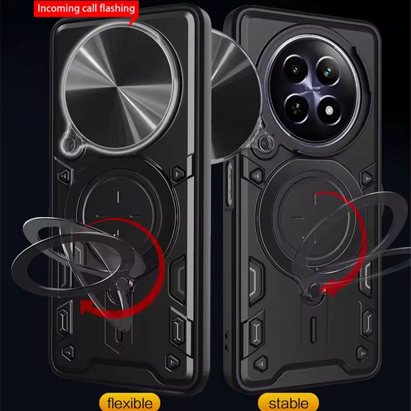 Ударопрочный чехол Bracket Ringstand с защитной шторкой для камеры для Realme 12 5G – Black. Фото 2 из 6