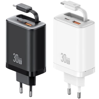 СЗУ Usams US-CC296 GaN With Retractable Type-C Cable Xiang Ser. 30W (1USB-A/1C) фото 1 СЗУ Usams US-CC296 GaN With Retractable Type-C Cable Xiang Ser. 30W (1USB-A/1C) фото 1 из 1