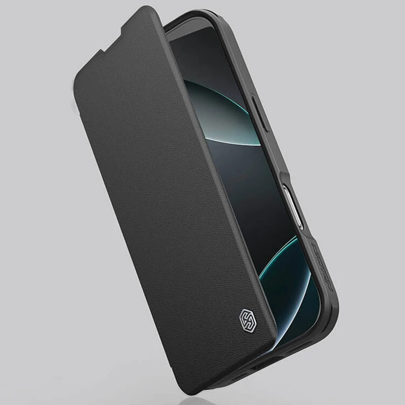 Шкіряний чохол (книжка) Nillkin Qin Prop Plain Camshield для Apple iPhone 16 Pro Max – Classic Black. Фото 9 з 12