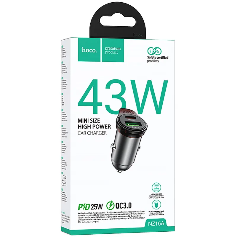 АЗУ Hoco NZ16A Rigorous 43W (1USB-A/1C) – Metal grey. Фото 2 из 5