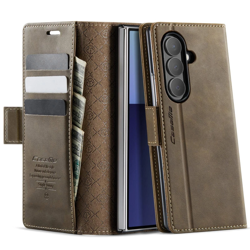 Кожаный чехол-книжка CaseMe Velvet Matte для Samsung Galaxy Z Fold7 – Coffee. Фото 2 из 5