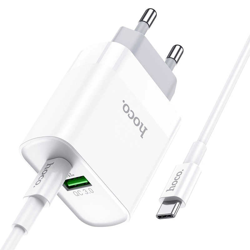 СЗУ HOCO C80A Rapido PD20W+QC3.0 Type-C + USB + Type-C to Type-C cable – Белый. Фото 2 из 6