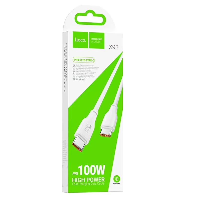 Дата кабель Hoco X93 Force Type-C to Type-C 100W (2m) – White. Фото 6 из 6