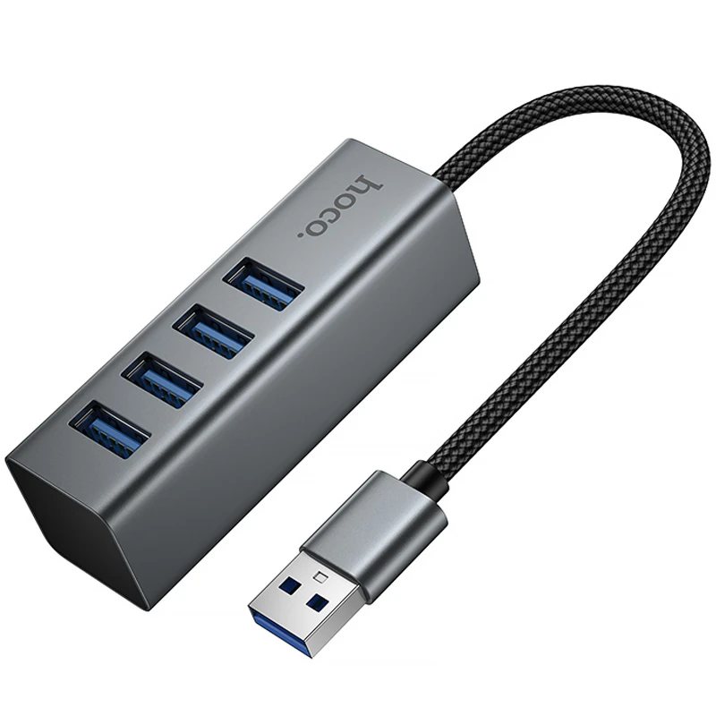 Перехідник HUB Hoco HB1B 4in1 (USB to 4xUSB 3.0) (1m) – Metal gray. Фото 2 з 6