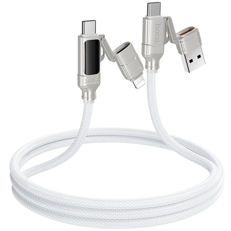 Дата кабель Hoco U152 Fortune 4in1 Type-C to Lightning/Type-C to USB 240W (1.2m) – Light Gray. Фото 3 из 5